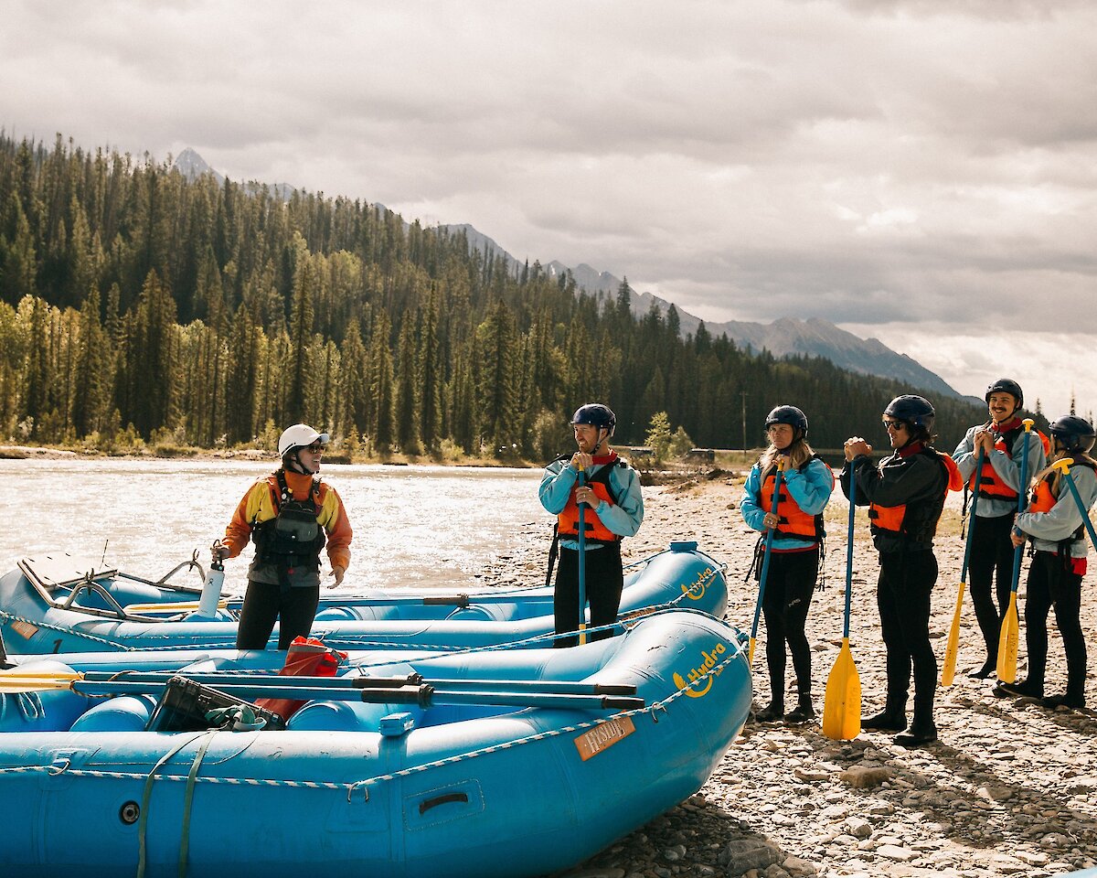 Rafters getting instruction on the Kicking Horse River