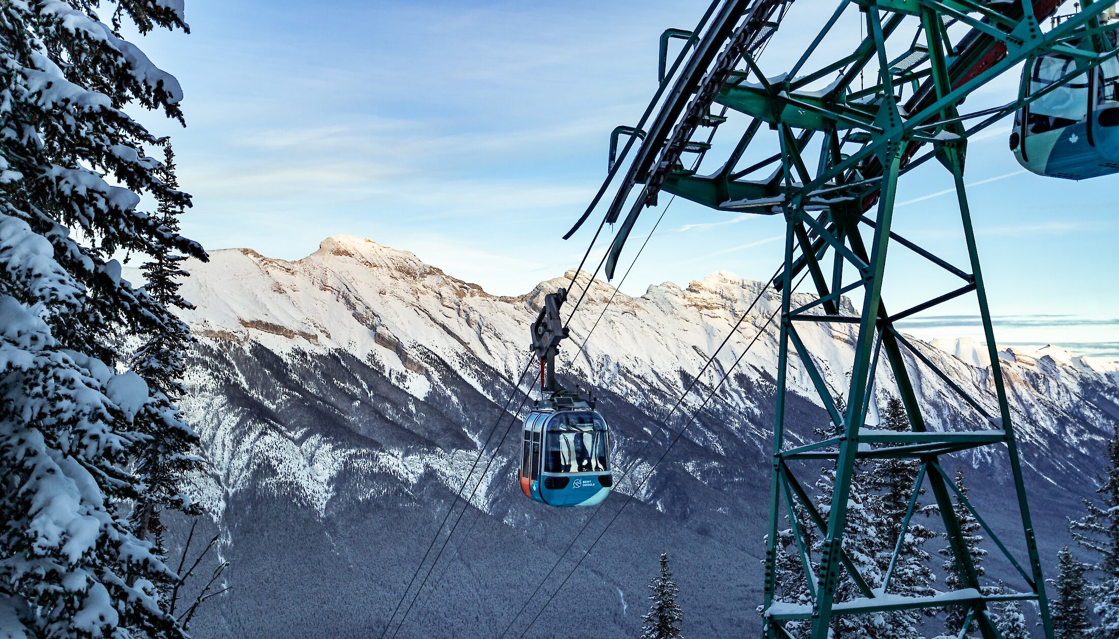 Ride to the top of the Banff Gondola in winter