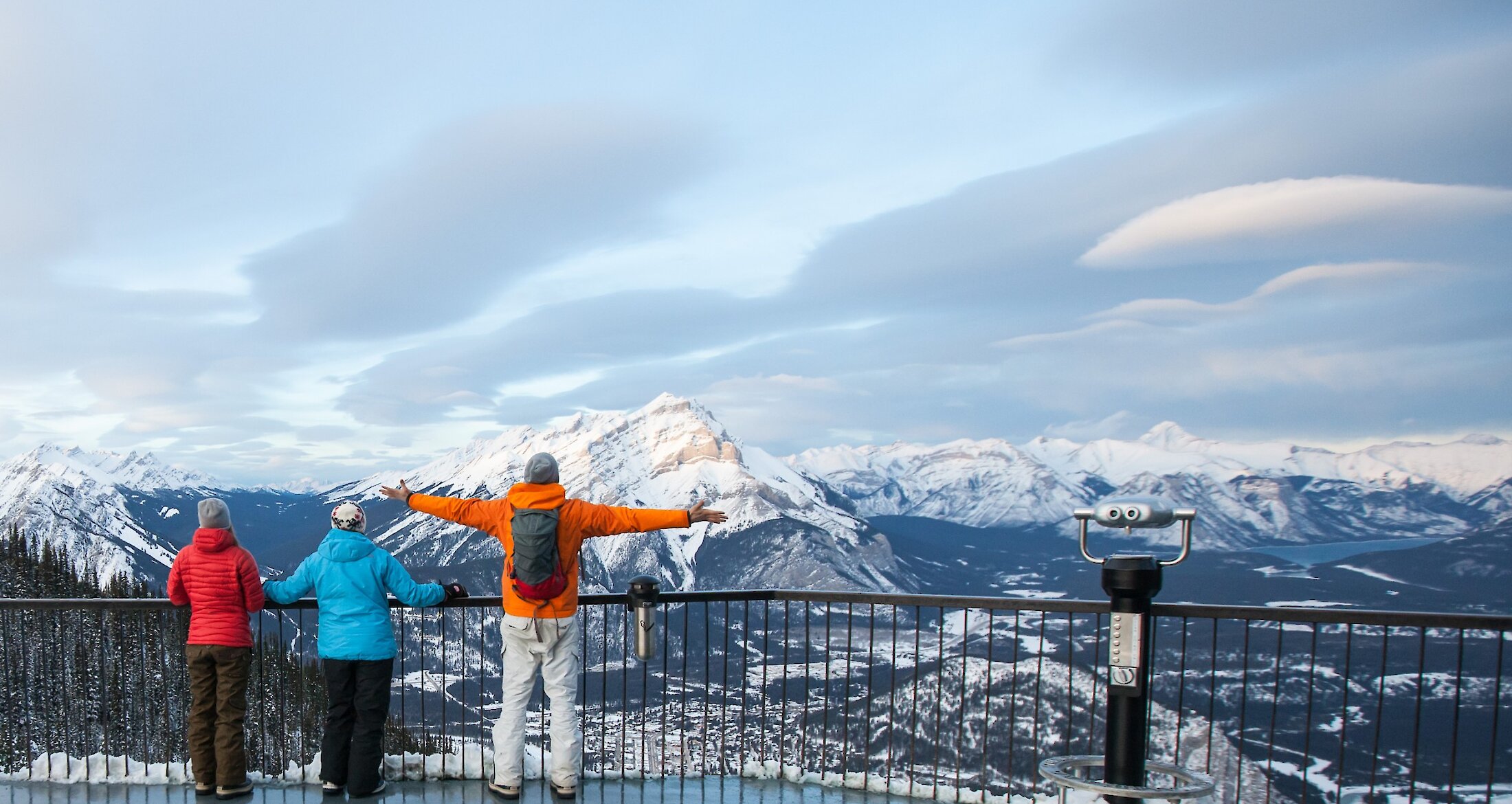 Friends enjoying the views from the Banff Gondola over Banff