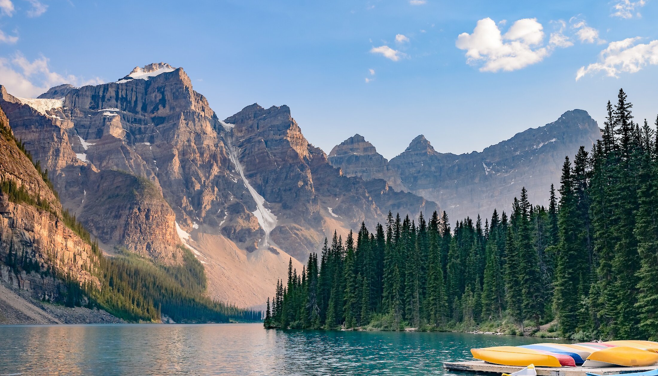 Moraine Lake mountains glowing in the sunset light