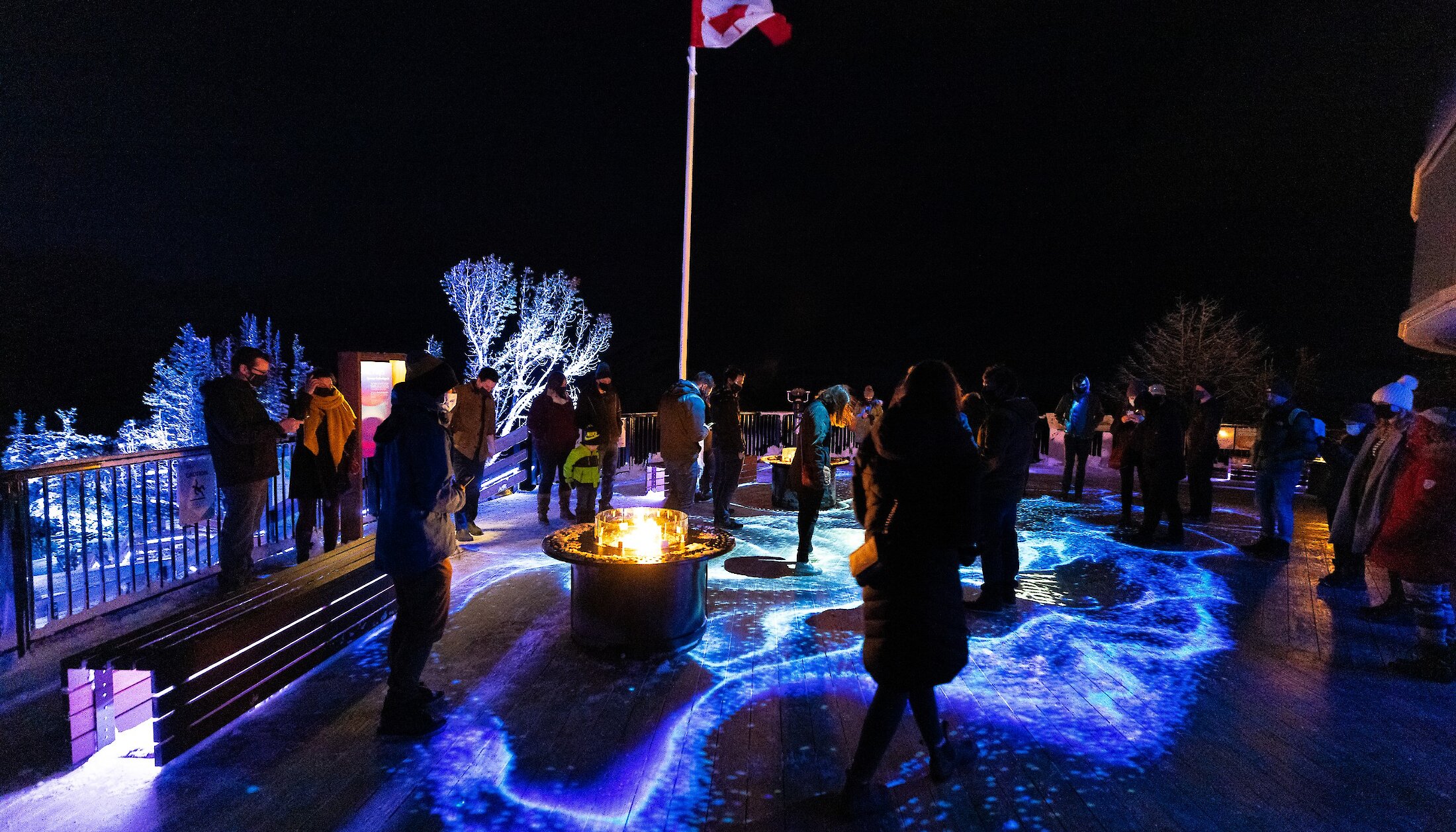 A view of the Banff Gondola deck during nightrise light show