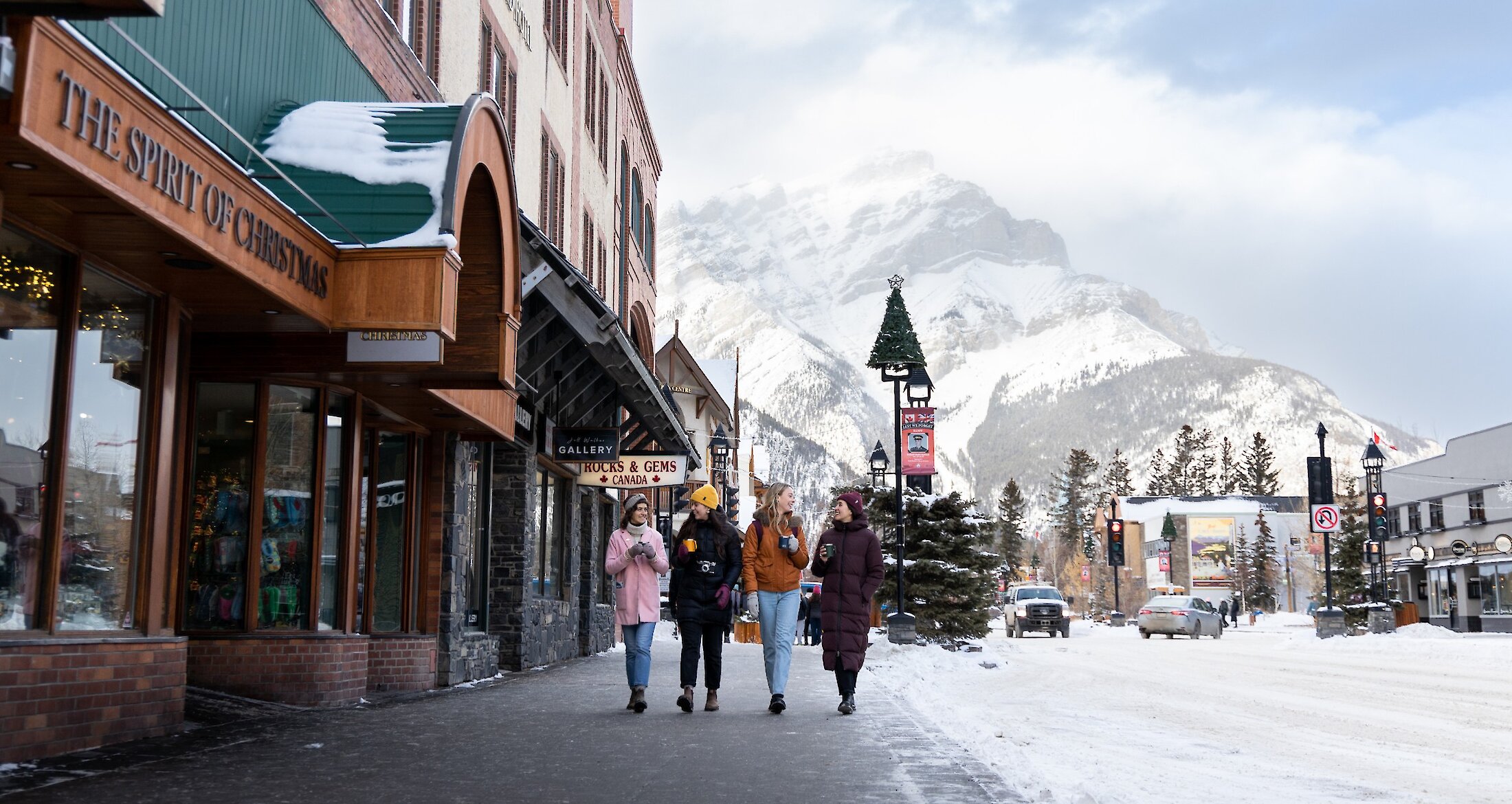 Views of Cascade Mountain from Banff Ave in winter