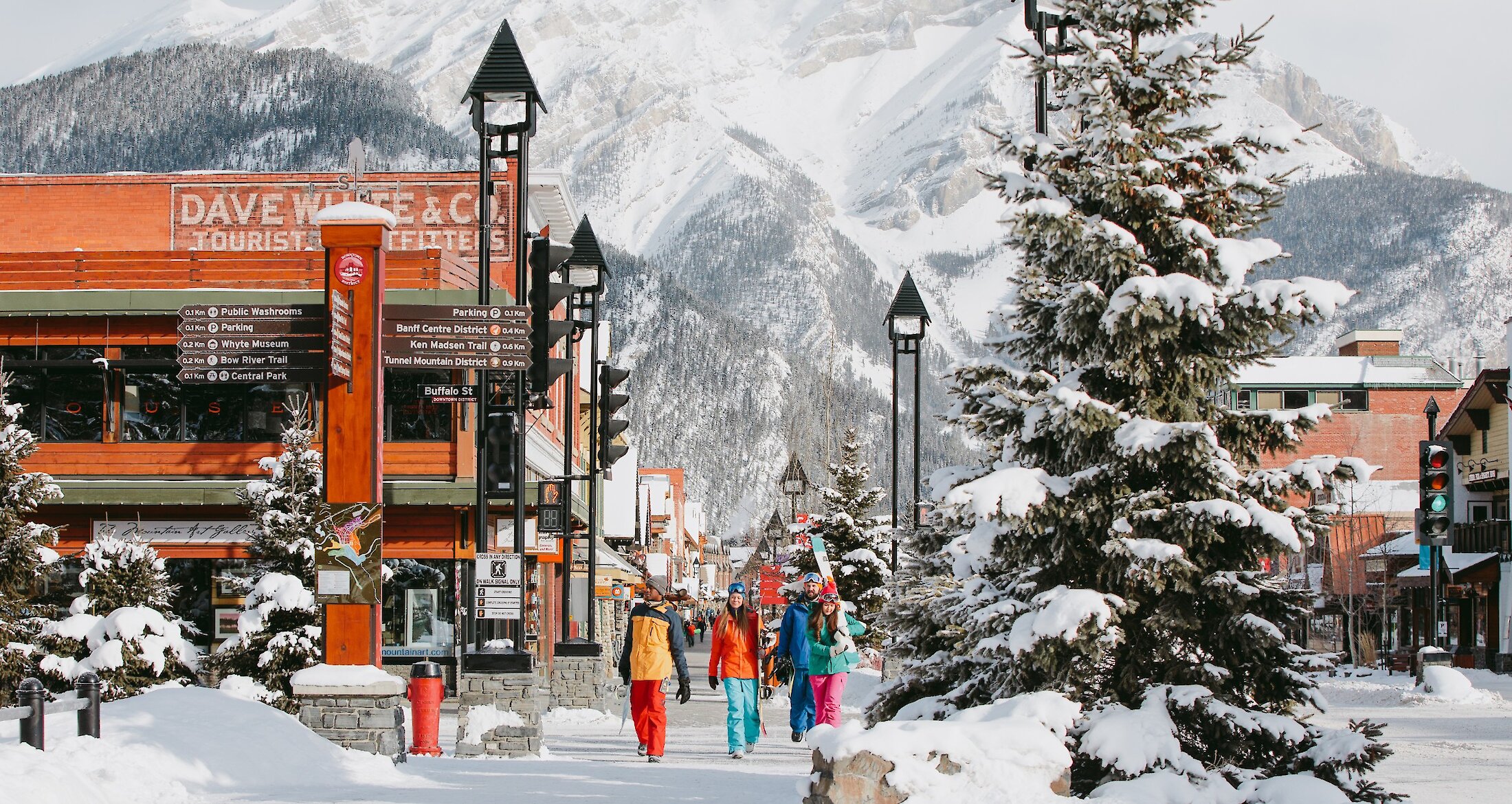 Views of Cascade Mountain from Banff Ave in winter