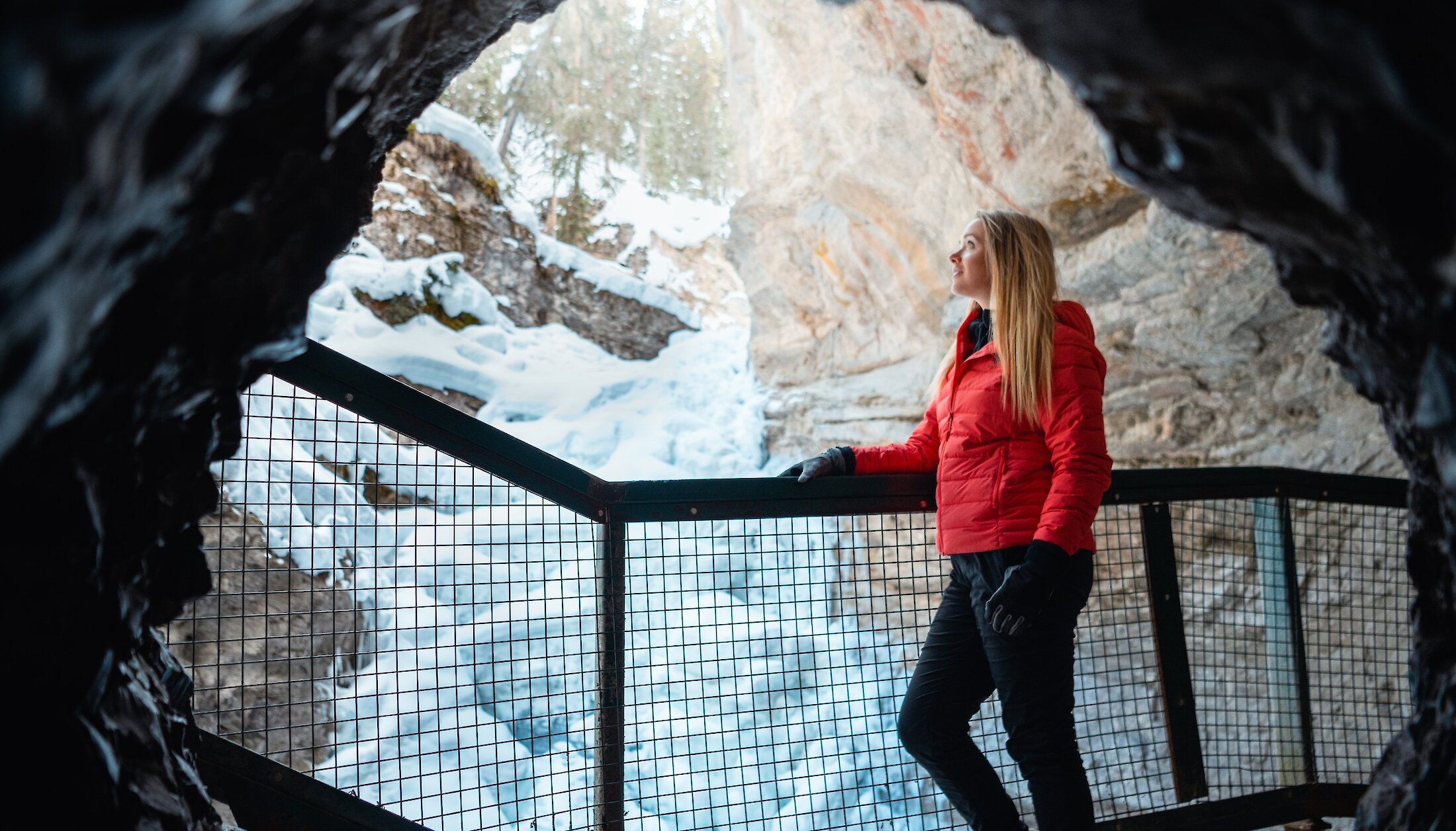 Checking out the lower falls at Johnston Canyon