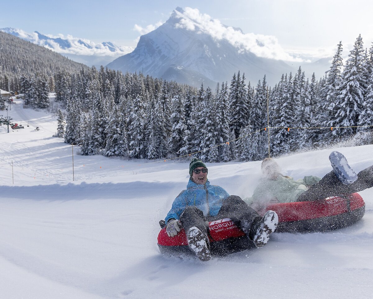 Snow Tubing down the lanes at Mount Norquay