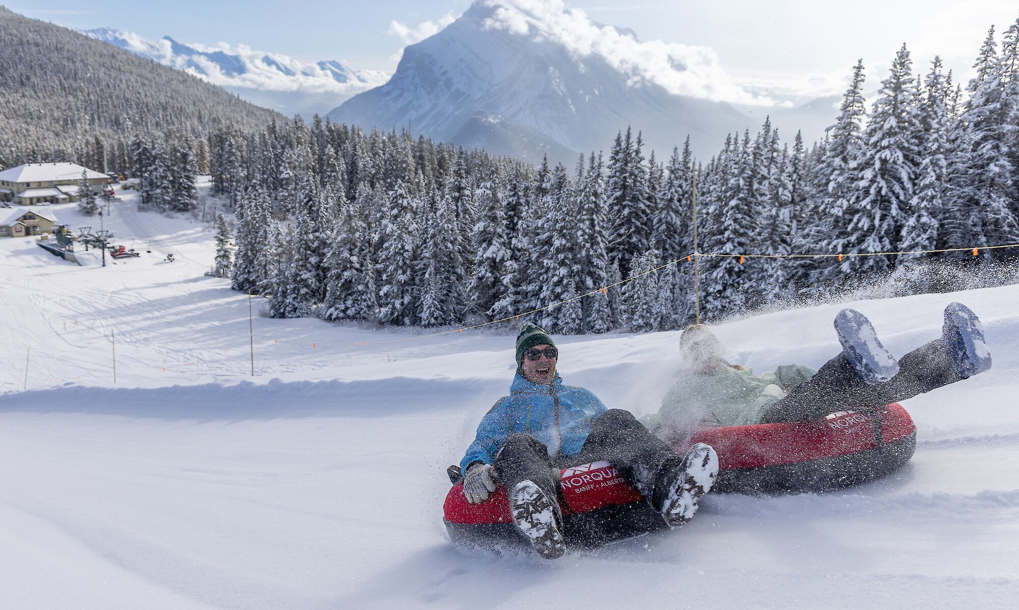 Snow Tubing down the lanes at Mount Norquay