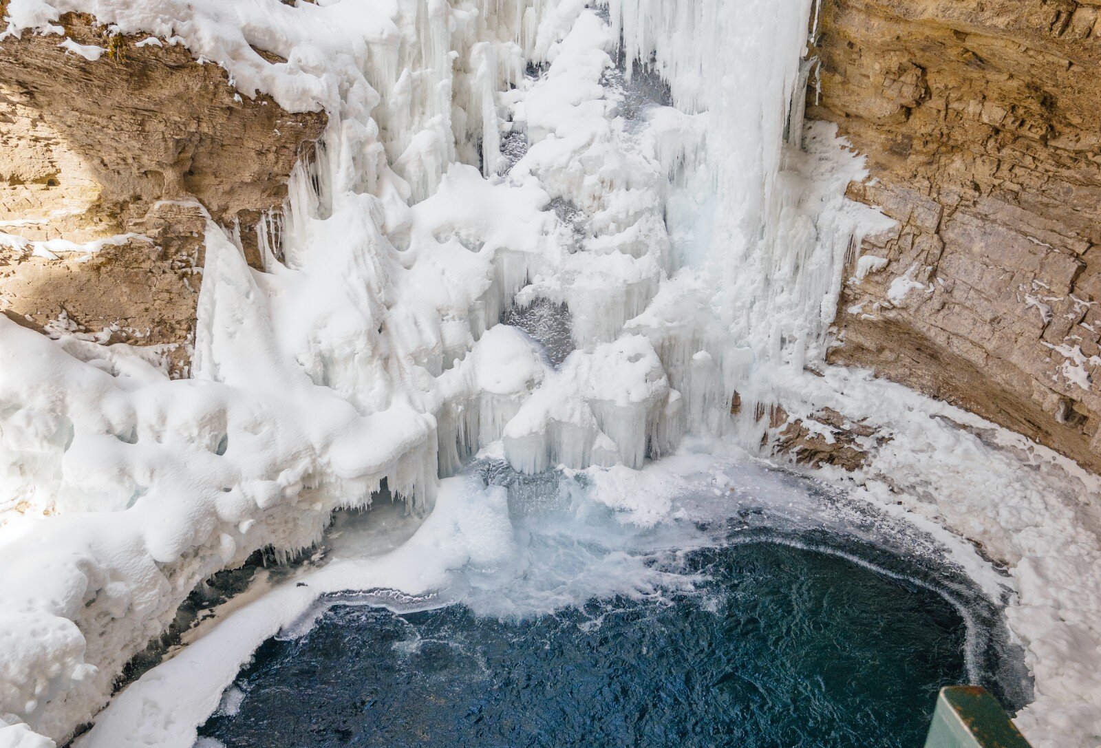 Checking out the ice falls at Johsnton Canyon